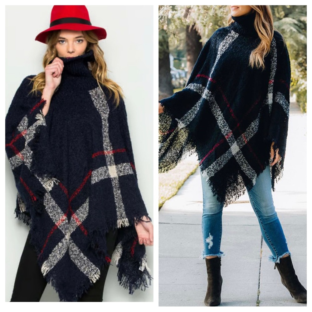 24 Boho Plaid Oversized Poncho
